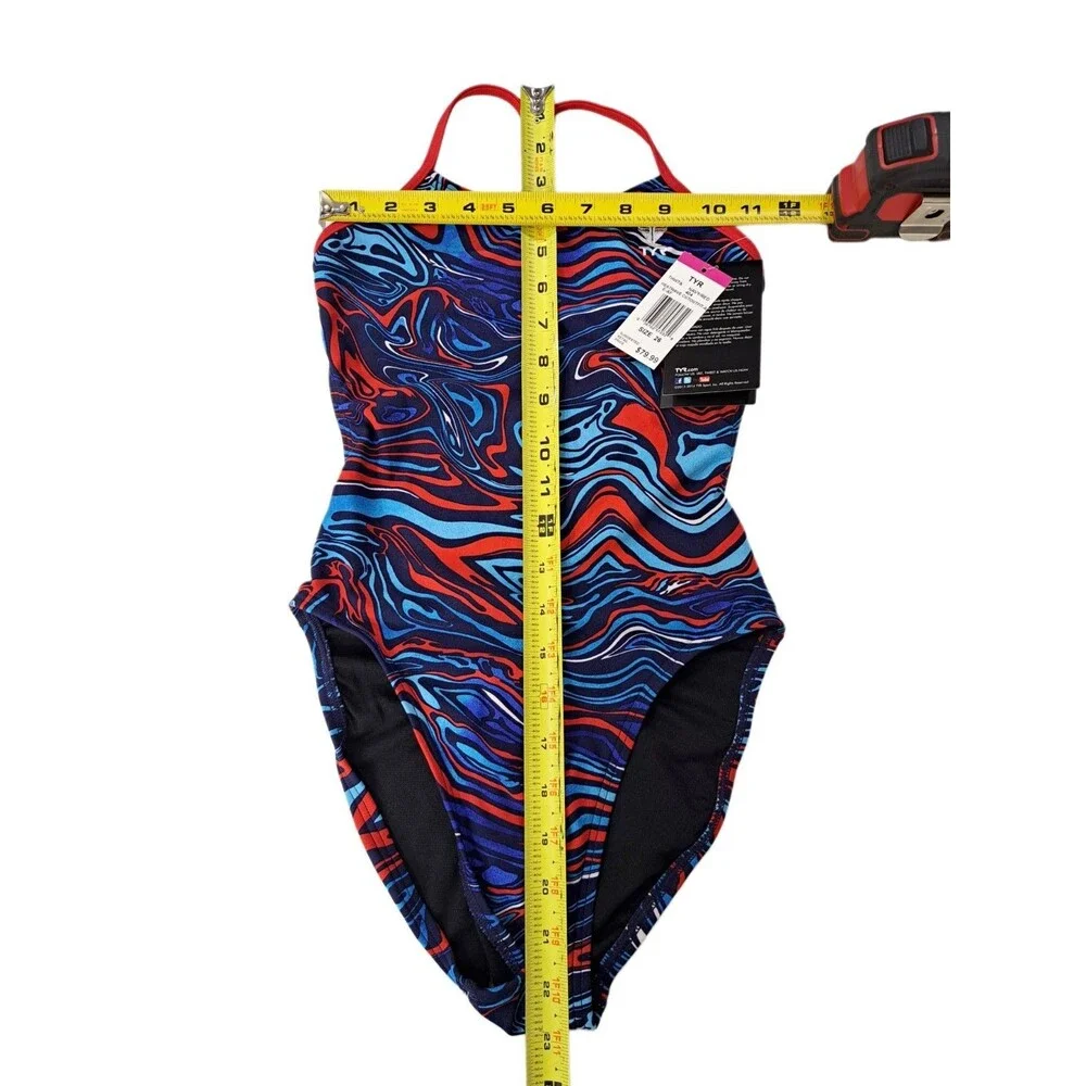 TYR Heatwave Cutoutfit One-pc Swimsuit Blue Red THW7A Size 26 | Girls Size 10/12